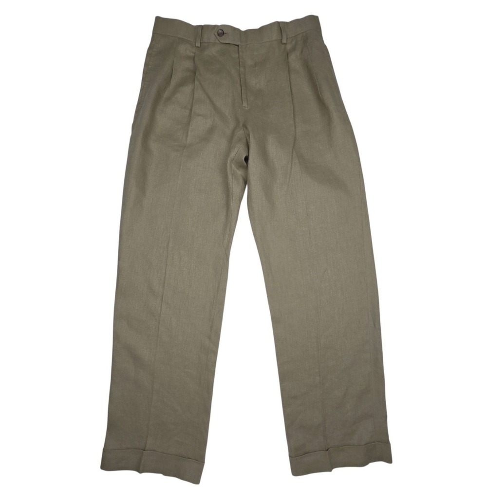 Brooks Brothers Irish Linen Madison Pleated Pants Baird McNutt 33/30 Olive Green